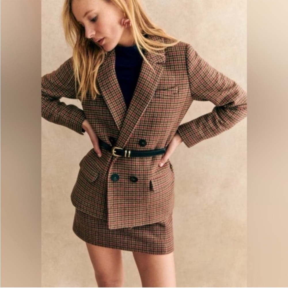 Sézane Christie Jacket in Multicolored Houndstooth, Size 36 (US Size 4)